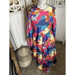 Benin Pink Multicolor Floral Long Maxi Lightweight Dress Colorful Size 6